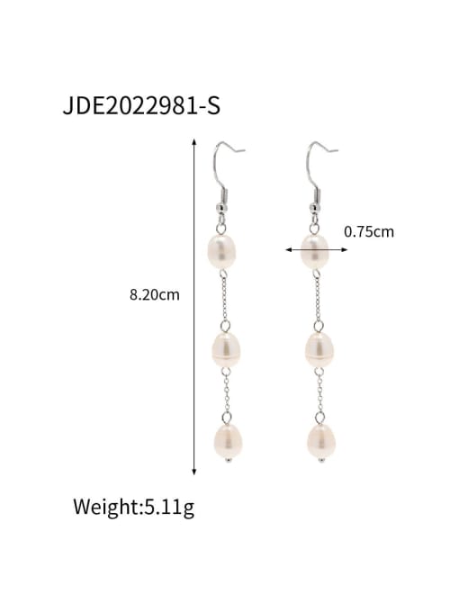 J&D Stainless steel Freshwater Pearl Geometric Dainty Drop Earring 2
