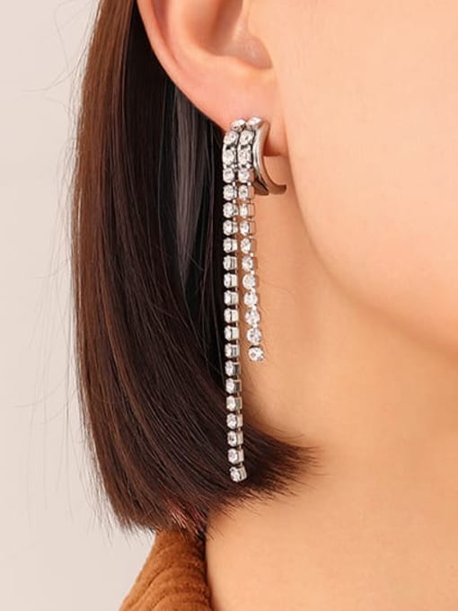 F568 steel Tassel Earrings Titanium Steel Cubic Zirconia Tassel Minimalist Threader Earring