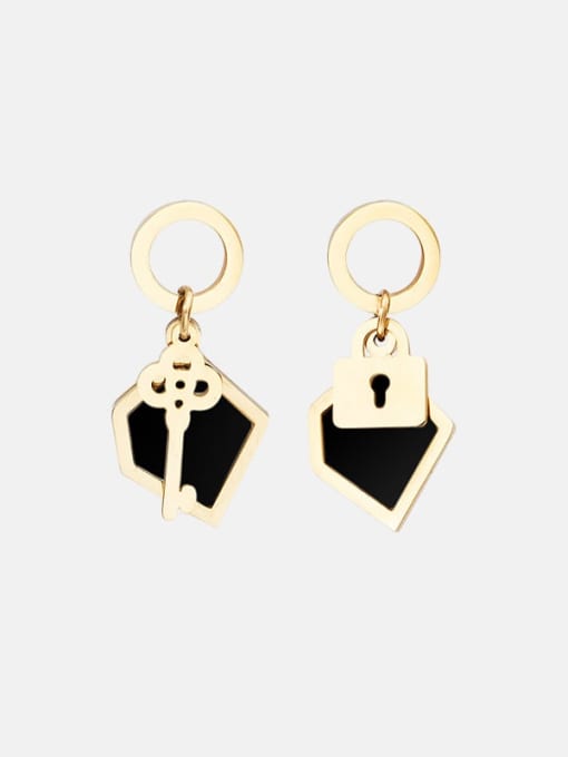 Black Key lock inlaid shell stainless steel earrings
