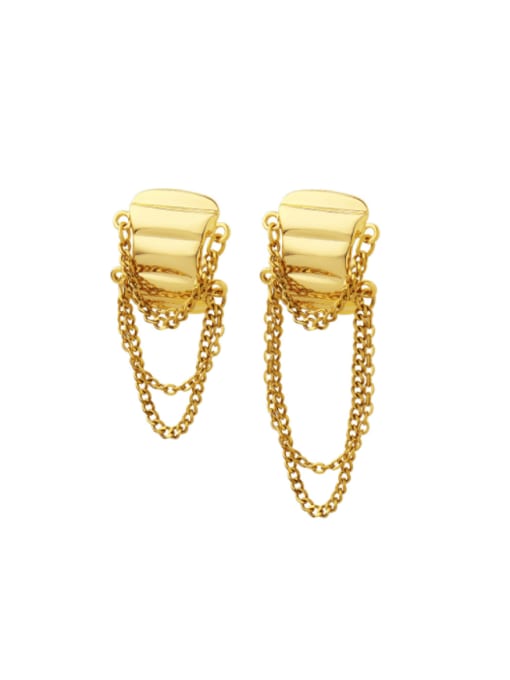 F656 Gold Earrings Brass Asymmetrical   Geometric Tassel Vintage Earring