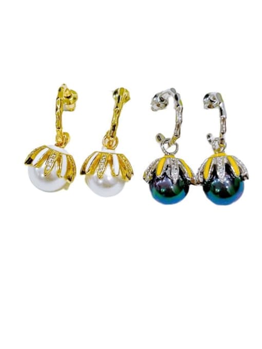 Clioro Brass Imitation Pearl Geometric Vintage Hook Earring 3