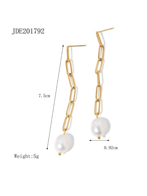 J&D Titanium Steel Imitation Pearl Geometric Tassel Minimalist Drop Earring 3