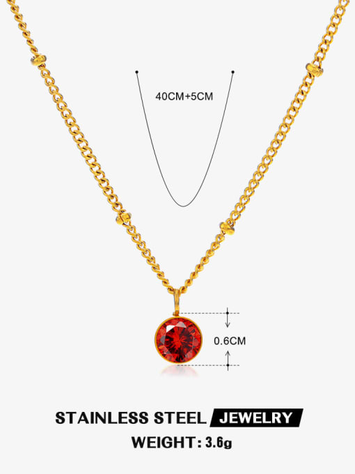 7 Moon Red Stainless steel Cubic Zirconia Geometric Minimalist Necklace