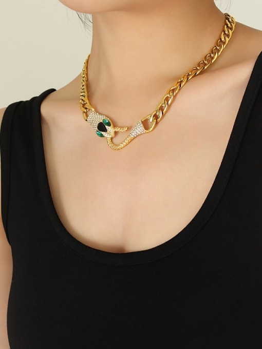 P1237 gold necklace (40 +5cm) Titanium Steel Cubic Zirconia Snake Statement Necklace