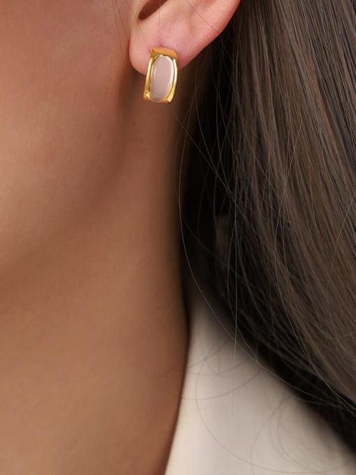 F336 Milk Coffee Colored Glazed Earrings Brass Enamel Geometric Trend Stud Earring