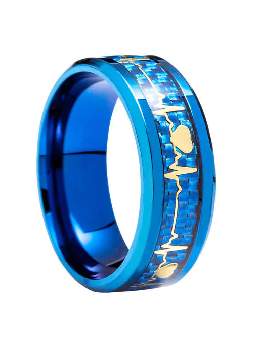blue Titanium Steel Noctilucent Heart Hip Hop Mens Ring