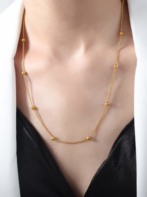 P1619 Gold Necklace 50cm Titanium Steel Geometric Hip Hop Beaded Necklace