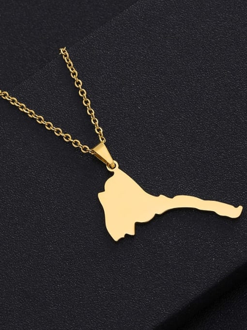 Golden glossy surface Stainless steel Medallion Ethnic Map of Eritrea, Africa Pendant Necklace