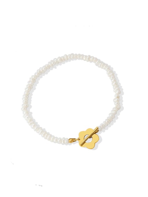 MAKA Titanium Steel Imitation Pearl  Minimalist Flower Bracelet and Necklace Set 4