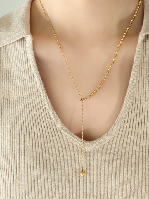 P768 gold necklace 55cm Titanium Steel Bead  Tassel Minimalist Tassel Necklace