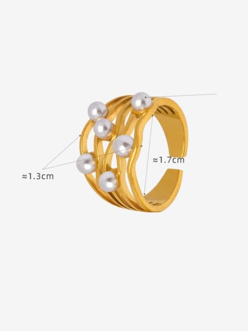 MAKA Titanium Steel Imitation Pearl Geometric Trend Ring 2