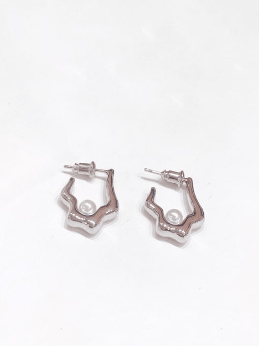 H00211 steel Brass Imitation Pearl Geometric Vintage Stud Earring