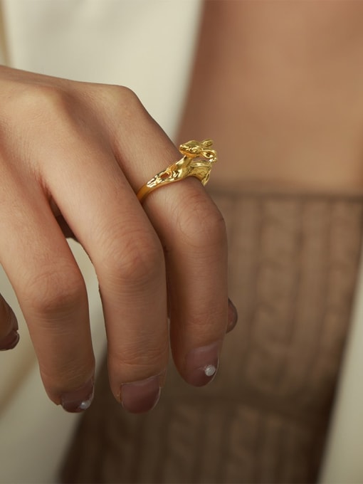 A738 Gold Ring Brass Deer Trend Band Ring