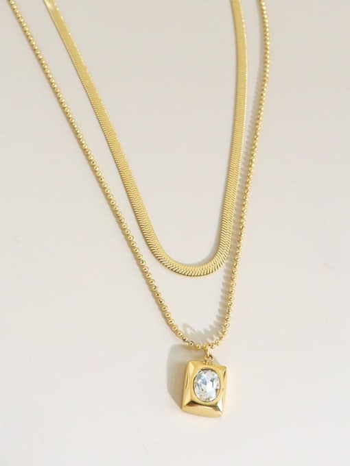 DDK063 Gold White Diamond Stainless steel Cubic Zirconia Geometric Trend Multi Strand Necklace