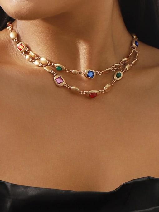 MeiDi-Jewelry Alloy Cubic Zirconia Geometric Trend Choker Necklace 1