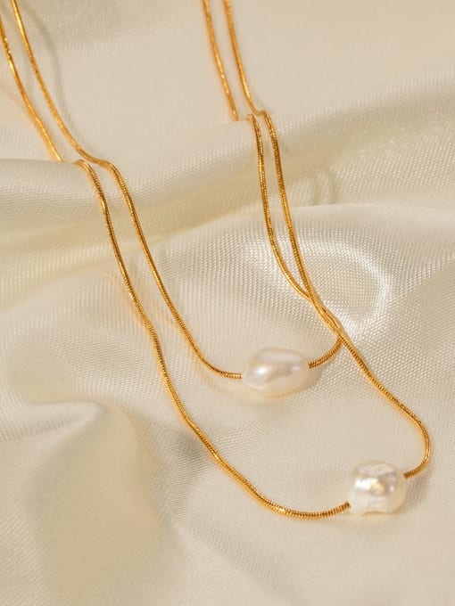 J&D Stainless steel Freshwater Pearl Geometric Dainty Multi Strand Necklace 1
