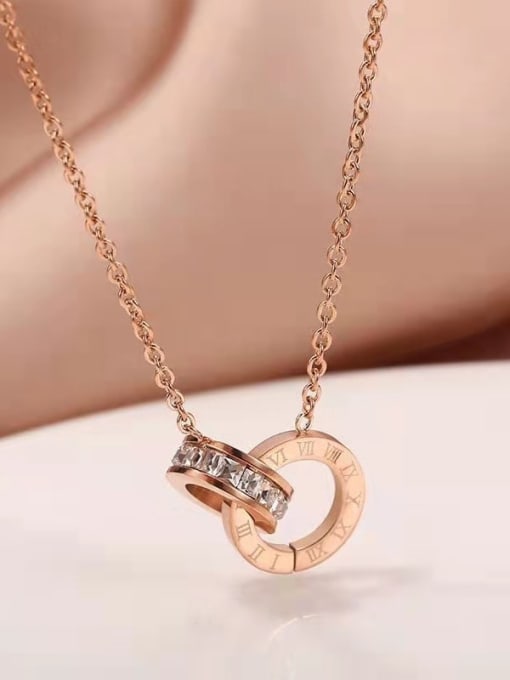 rose gold Titanium Steel Cubic Zirconia Number Minimalist Necklace