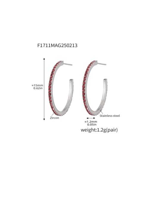 F1711 A Steel Color Zircon Earrings 15mm Stainless steel Cubic Zirconia Geometric Minimalist Stud Earring