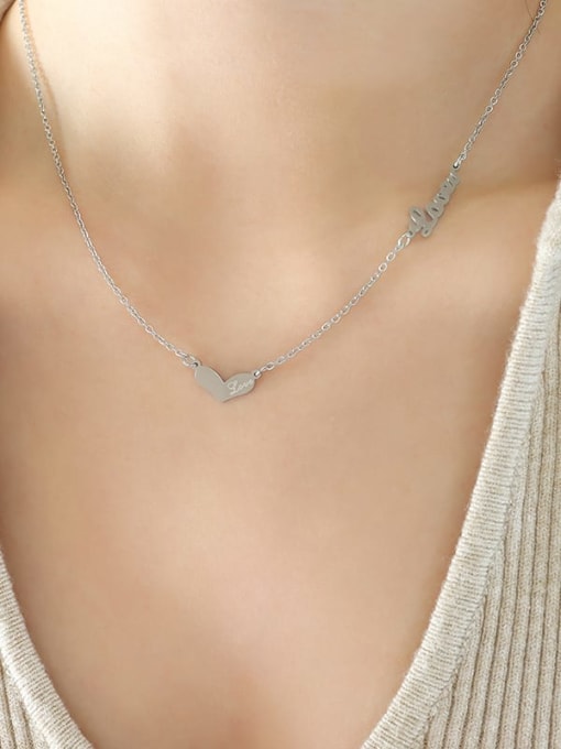 P799 steel necklace 40 +5cm Titanium Steel Heart Minimalist Necklace