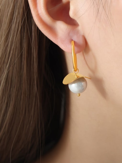 F1211 Gold Earrings Titanium Steel Imitation Pearl Geometric Trend Stud Earring