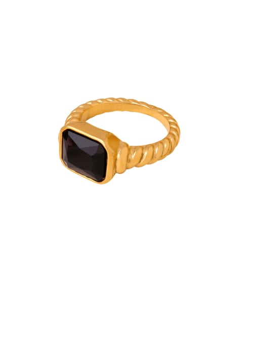 A504 Gold Black Trinitite Ring No.7 Titanium Steel Glass Stone Geometric Hip Hop Band Ring