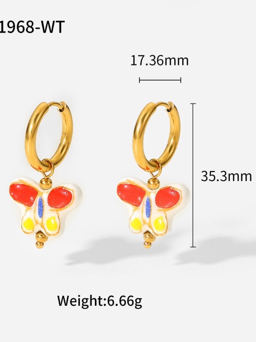 JDE201968 WT Stainless steel Ceramic Butterfly Trend Huggie Earring