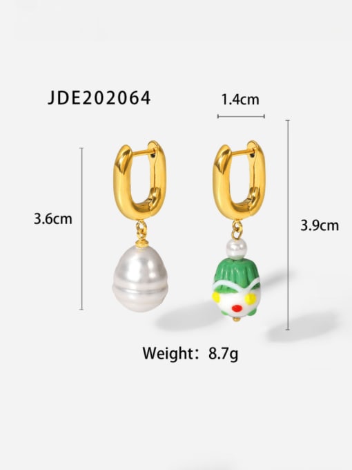 J&D Stainless steel Imitation Pearl Geometric Artisan  Asymmetrical  Huggie Earring 2