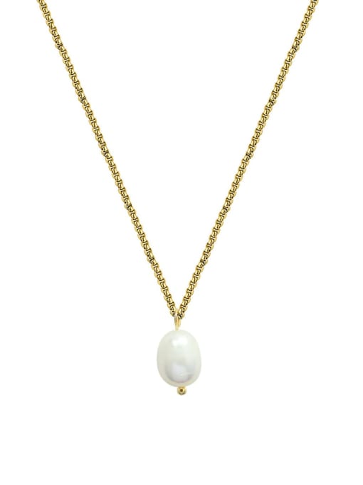 P005 gold necklace 40+ 5cm Titanium Steel Freshwater Pearl Irregular Minimalist Necklace