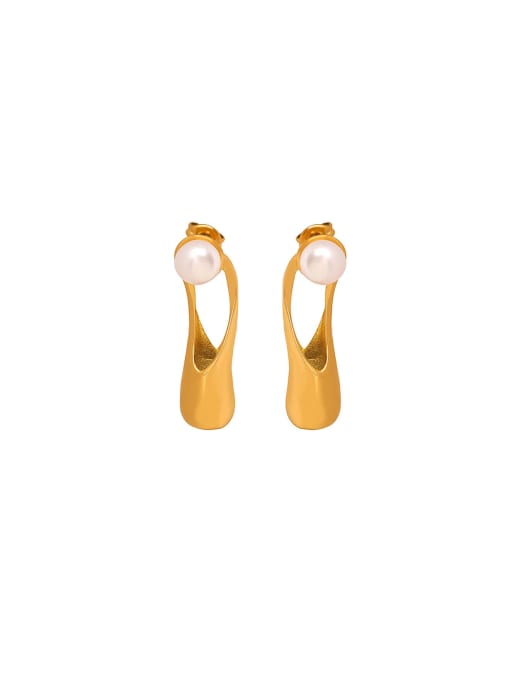 MAKA Titanium Steel Freshwater Pearl Geometric Trend Stud Earring 0