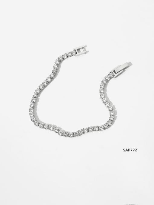 SAP772 Platinum+white Stainless steel Rhinestone Geometric Minimalist Bracelet