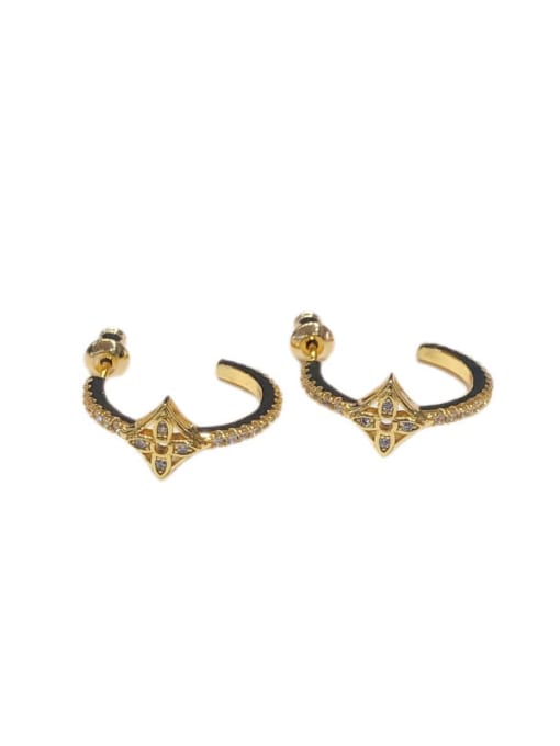 Clioro Brass Flower Vintage C Shape  Stud Earring 4