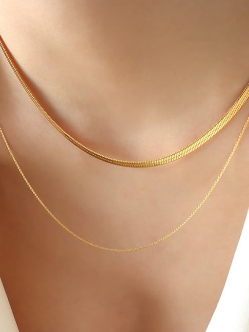 P1300 Gold Double Layer Necklace Titanium Steel Vintage Multi Strand Necklace