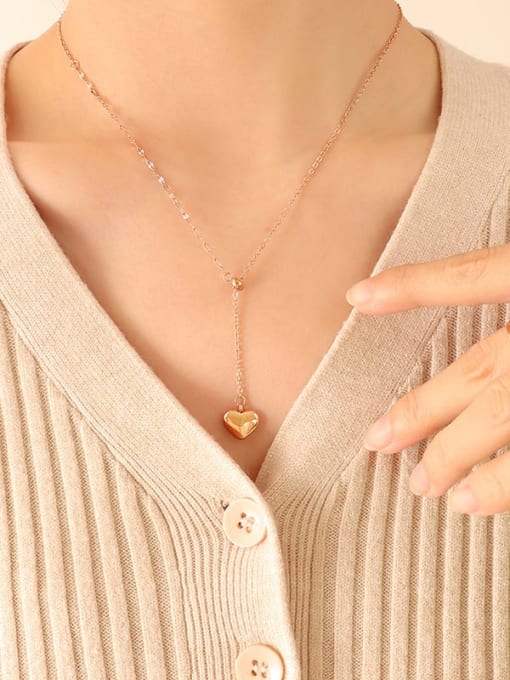 P682 rose necklace 45+ 5cm Titanium Steel Heart Minimalist Lariat Necklace