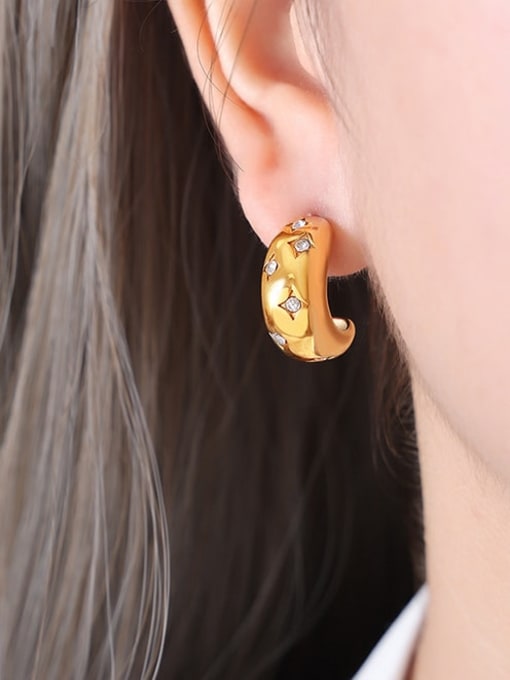 F067 Gold White Zircon Earrings Brass Imitation Pearl Geometric Hip Hop Drop Earring