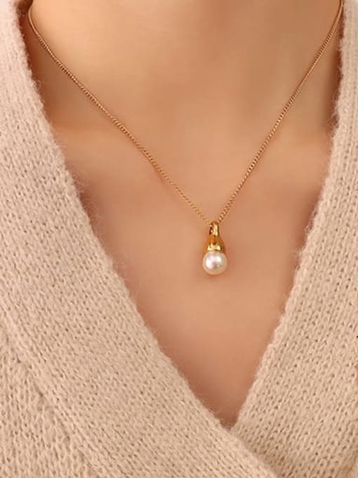 P542 gold necklace 40+ 5cm Titanium Steel Imitation Pearl Irregular Minimalist Necklace