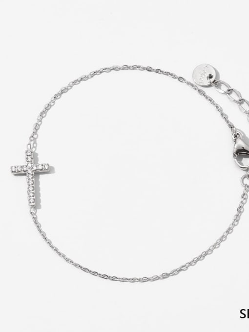 SBP098 Steel Bracelet Stainless steel Dainty Cross  Cubic Zirconia Earring and Necklace Set