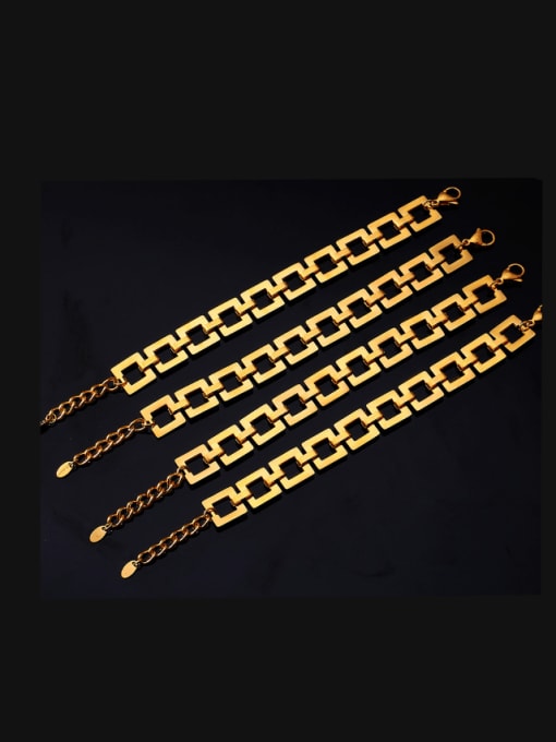 E540 Gold Titanium Steel Geometric Minimalist Link Bracelet