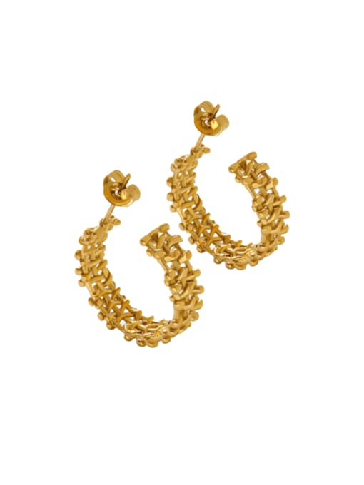 F634 Gold Earrings Titanium Steel Hollow Geometric Vintage  Earrings