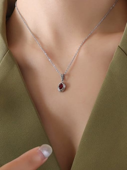 P322 steel red zircon necklace 405cm Titanium Steel Glass Stone Vintage Geometric Ring and Necklace Set