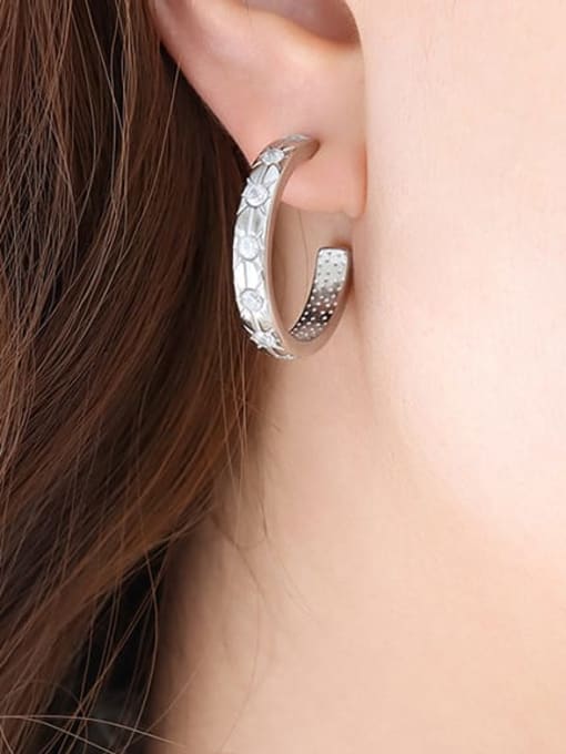 F724 steel color earrings Titanium Steel Cubic Zirconia Geometric Vintage Stud Earring