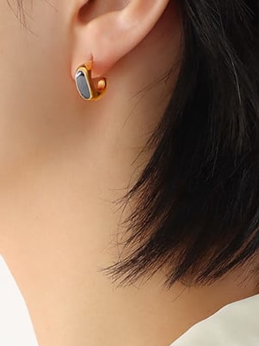 F039 Gold Earrings Titanium Steel Acrylic Geometric Vintage Stud Earring