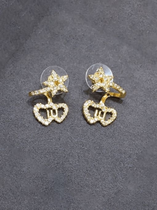 H00104 gold Brass Cubic Zirconia Heart Vintage Stud Earring