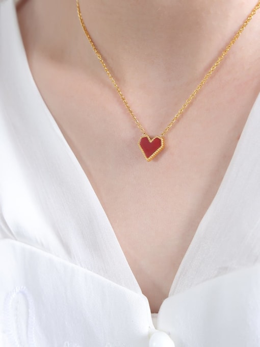 P436 Gold Red Acrylic Necklace 40 +5cm Titanium Steel Acrylic Minimalist Heart Earring Bracelet and Necklace Set
