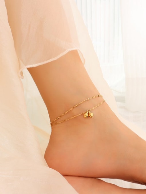 S008 gold double bell Anklet Titanium Steel Double Layer Bell Minimalist  Anklet
