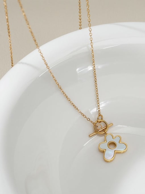 XL180 Shaped Flower Necklace Gold Titanium Steel Enamel Flower Minimalist Necklace