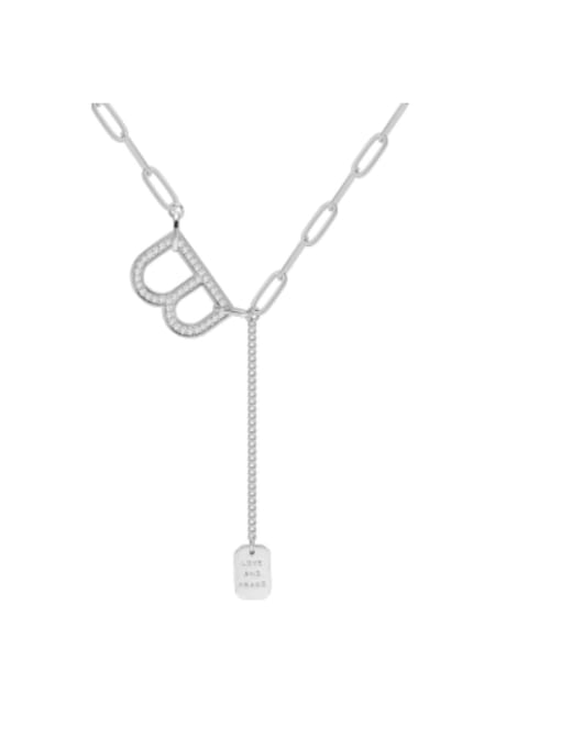 H00765 Brass Cubic Zirconia Geometric Minimalist Lariat Necklace