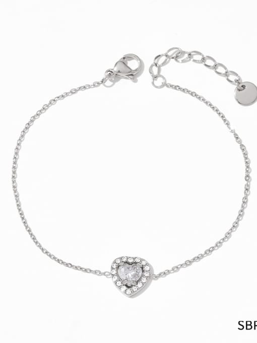SBP145 Steel Bracelet with White Stainless steel Glass Stone Heart Minimalist Link Bracelet