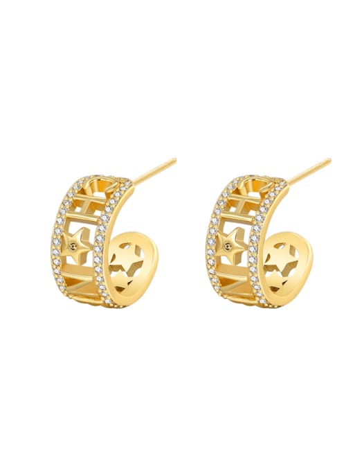 Clioro Brass Cubic Zirconia Geometric Letter Minimalist Stud Earring