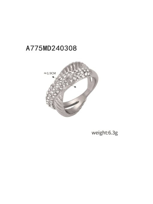 A775 Steel Ring US 8 Titanium Steel Cubic Zirconia Geometric Hip Hop Huggie Earring