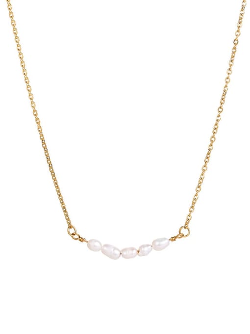 Gold 42+5cm Titanium 316L Stainless Steel Freshwater Pearl Irregular Minimalist Necklace with e-coated waterproof